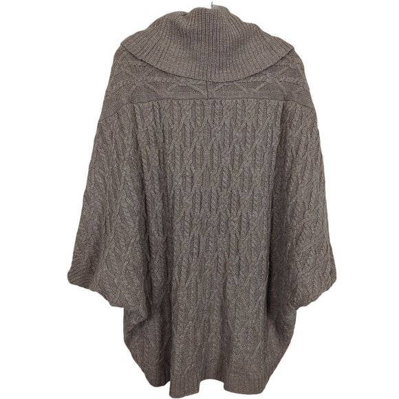 Design History Women’s Poncho Tan Sweater Large Cowl Neck Cable Knit Pullover - Picture 3 of 10